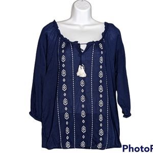 Nine West Jeans 3/4 Sleeve Ruched Top Size XL